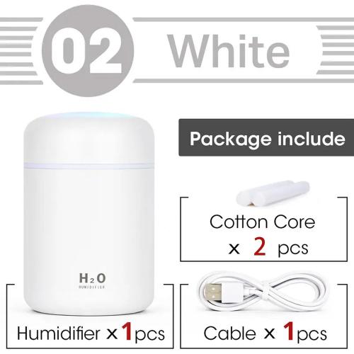 Portable Mini Humidifier, Colorful, Cool Mist, USB Powered. Perfect for Bedroom, Office & Car (300ml, White)