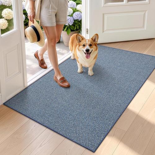 LUMI Ultra Thin Indoor Door Mat 36x56, Entrance Doormat, Navy Blue