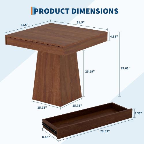 Garvee Small Dining Table with Drawers, 31.5 Inch Farmhouse Kitchen Table Retro Brown