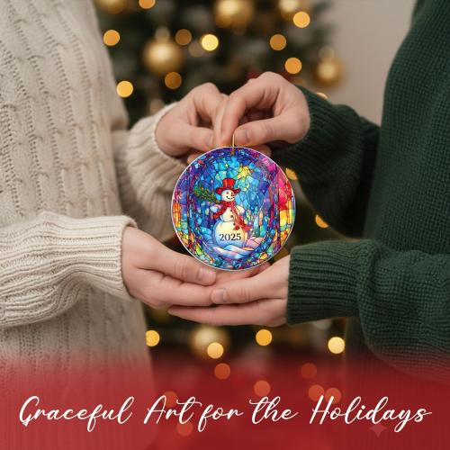 Christmas Ornaments Snowman 2025, Christmas Tree Decor, White Elephant Gifts for Women, Christmas Tree Forest Ornaments Round, Christmas Ornaments 2025