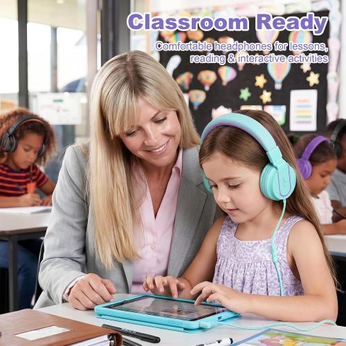 AILIHEN I35 Kids Headphones for School with Mic, 93dB Volume, Green Purple