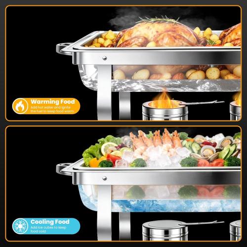 4 Pack Chafing Dishes for Buffet 9QT, Chafing Dish Buffet Set Rectangular with 4 Serving Tongs, Full Size Chafing Pan, Buffet Server Warmer Parties New Year, Chafers and Buffets Warmers Sets