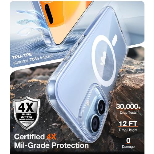 TORRAS Magnetic Shockproof for iPhone 17 case Anti-Yellowing, Crystal Clear