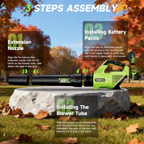 Leaf Blower Cordless, 650CFM Electric Leaf Blowers with 2 x 5.2Ah Batteries and Charger, 3 Speed Modes, 1 x Adjustable Shoulder Strap, Powerful Snow Blowers for Lawn Care, Patio, Dust, Blowing Leaves