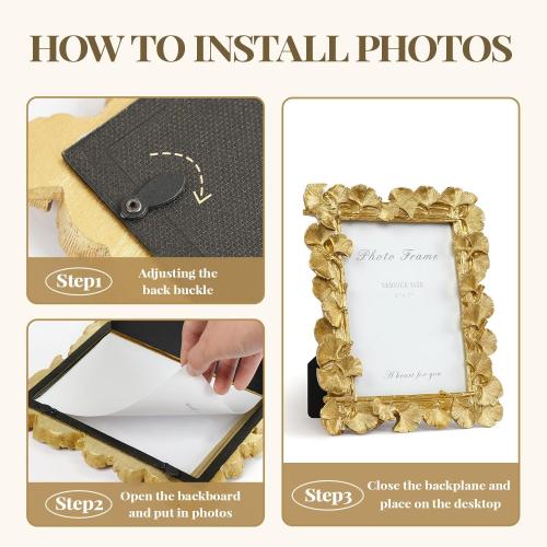 Cuspin 5x7 Picture Frame Gold Vintage Ornate Ginkgo Leaf Resin Photo Frame