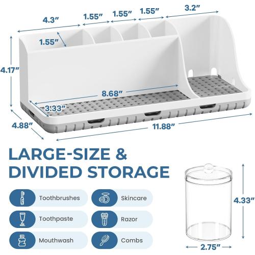 Bathroom Counter Organizers and Storage with 3 PCS Qtip Holder (White)