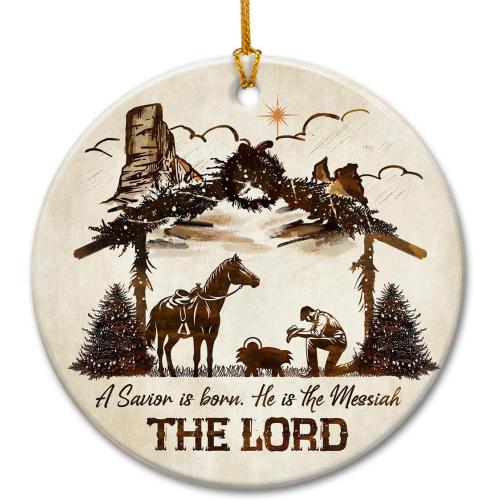 Nativity Christmas Ornaments 2026 - Praying Cowboy Kneeling Nativity Scene Ornament, Christian Ceramic Ornament - Faith Religious Gifts for Men Women, Country Western Cowboy Gifts Idea