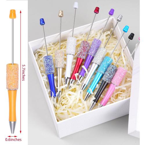 10Pcs Beadable Pens Plastic Bead Ballpoint DIY Cute Cool Pens Black Ink
