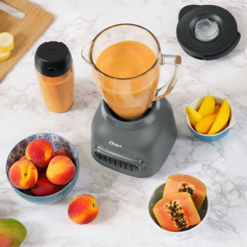 Oster Easy-to-Clean Blender with Dishwasher-Safe Glass Jar with a 20 oz. Blend-n-Go Cup