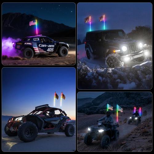 Ehaho 2PCS 3FT Whip Lights w/Spring Base, RGB Chasing, APP & Remote Control | IP67 LED Whip Lights for Side by Side with 366  Light Modes, Music Sync, Brake/Turn/Reverse, Switch for UTV ATV RZR SXS