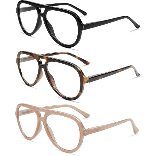 AMOMOMA 3 Pack Retro Oversized Aviator Reading Glasses for Women Men,Classic Large Reader Blue Light Computer Frame AM6111