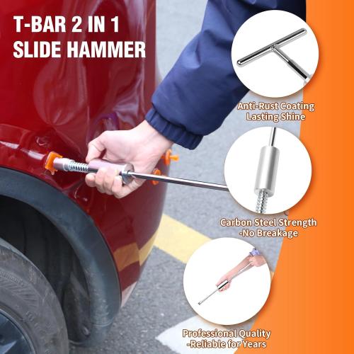 Professional Paintless Dent Repair Kit,Dent Puller Kit with Golden Lifter, Bridge Puller, Slide Hammer T-Bar, Suction Cup for Car Auto Body Hail Damage or Door Ding Removal