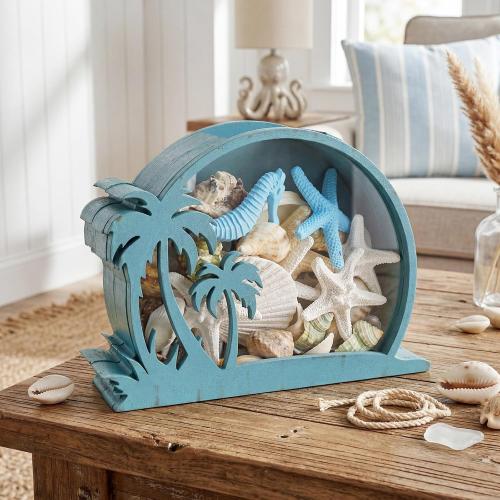 CroBlissful Wooden Seashell Box Clear Lid Shell Holder,Green,Coconut