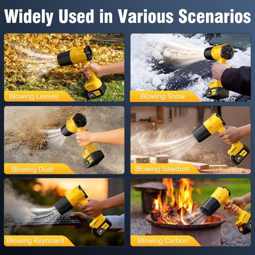 Leaf Blower Cordless, Handheld Leaf Blower with 2 X 4.0Ah Battery and Charger, Snow Blower with 6 Speed Modes, Lightweight Blowers for Lawn Care, Patio, Yard, Blowing Snow, Leaves, Dust-Yellow