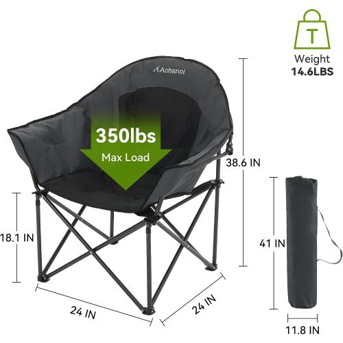 Oversized Camping Chairs, Camp Chairs, Camping Chairs for Heavy People, Padded Outdoor Folding Moon Chairs with Extra Wide Seats, Lawn Chairs Folding Supports up to 350lbs