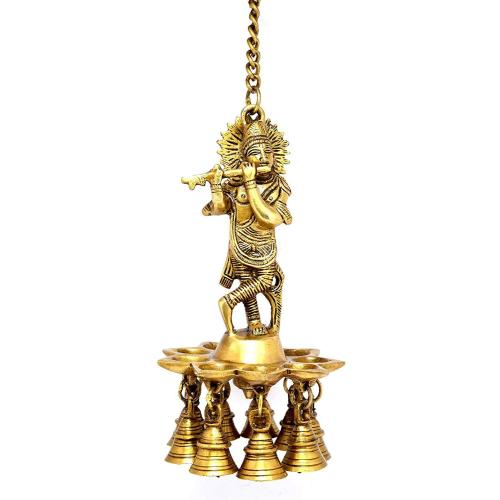 eSplanade - Krishna Wall Hanging Diya with Bells & Chain | Oil Lamp | Home Decor | Diya, Deepak, Deepam - Brass