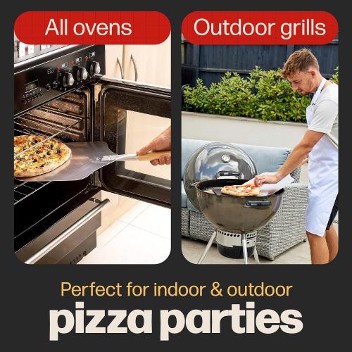 Pizza Steel PRO by Hans Grill | XL 1/4 Thick Square Conductive Metal Baking Steel for Oven and BBQ Cooking Pizzas | Bake and Grill Bread and Calzone with our Cast Iron Pizza Stone | Cast Iron Pizza Stone, Conductive Metal, Easy to Clean Surface, 13 x 13 inches, Includes Beechwood Handle Metal Pizza Peel