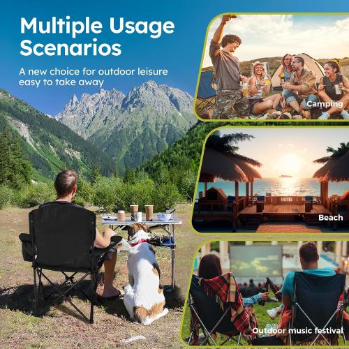 ALPHA CAMP Camping Chairs 350LBS Capacity, Heavy Duty Folding Chair with 4-Can Cooler Bag, Portable Outdoor Chair with Cup Holder for Adults, Collapsible for Tailgating, Beach, Fishing