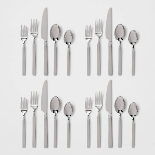 20pc Newfane Flatware Set Silver - Threshold™: Stainless Steel Silverware, Service for 4, Dishwasher-Safe MAY HAVE MISSING PIECES