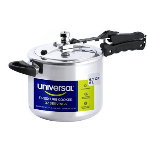 Universal 6.3Qt / 6L Pressure Cooker for 7 Servings, With Multiple Safety Systems and Heat Resistant Handles For Can, Soup, Meat and Beans