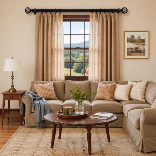 Curtain Rods for Windows 28-48 Inch(2.3-4Ft), Matte Black Small Decorative Curtain Rod Adjustable, Heavy Duty 1 Inch Drapery Rod for Living Room Bedroom Kitchen Small Windows