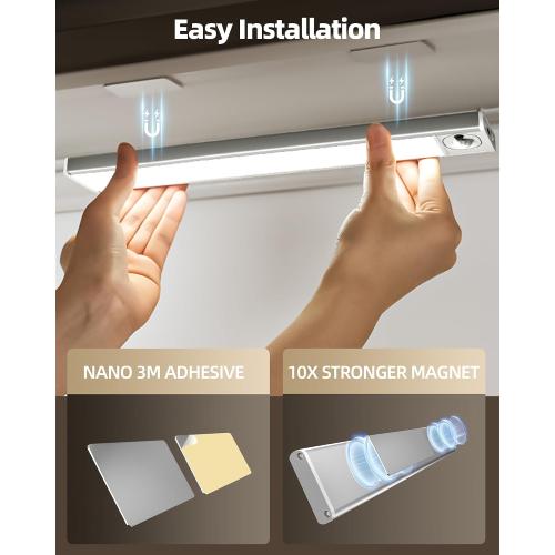 12inch Under Cabinet Lighting with Remote, 2400mAh Rechargeable Motion Sensor Light Indoor, Wireless Closet Lights, Dimmable, 3 Color Temps, Magnetic for Kitchen, Stairs (4 Pack)