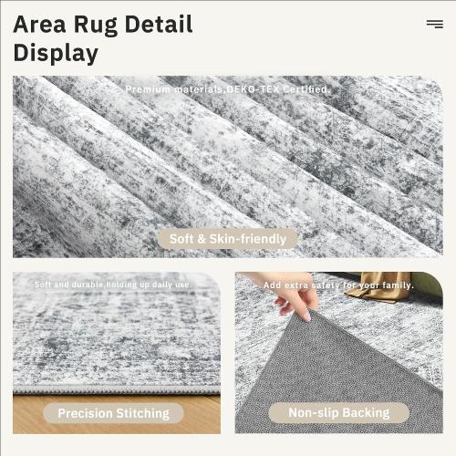 Soalmost 4x6 Area Rug for Living Room, Washable Rugs Non-Slip, Grey