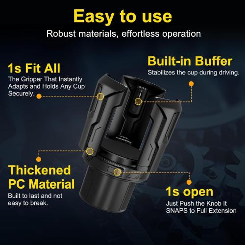 Cup Holder Expander (Adjustable Holder & Base, Auto-Fit Hold, One Button Open), Car Cup Holder Expander for Yeti, Hydro Flask, Nalgene, Owala, Bottles in 2.6- 4.8 (Black,1 Pack)