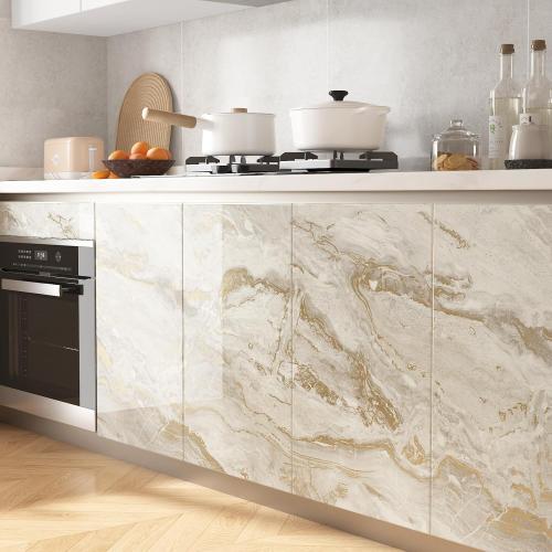 FunStick 36x200 Thick Gold Beige Marble Contact Paper Peel and Stick Countertops for Kitchen Cabinet Wallpaper Waterproof Removable Marble Wall Paper Vinyl Wrap for Bathroom Counter Tops Table Desk