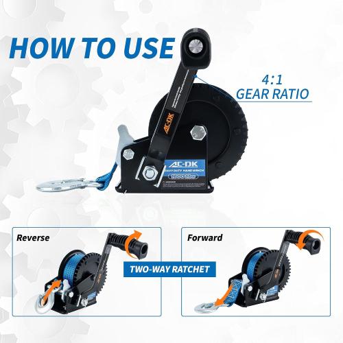1600lbs Heavy Duty Boat Trailer Winch with 26FT Strap, 2-Way Ratchet & 4:1 Gear Trailer Winch, Portable Hand Crank Winch for Boat, Truck, Trailer, RV, ATV, Jet Ski
