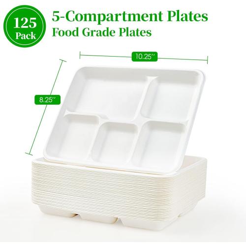 ECOLipak Compostable Disposable 125 Compartment Paper Plates, 10.25inch