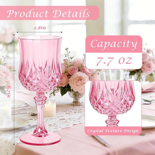 Plastic Wine Glasses , 7.7 oz Reusable Plastic Goblets, Pink