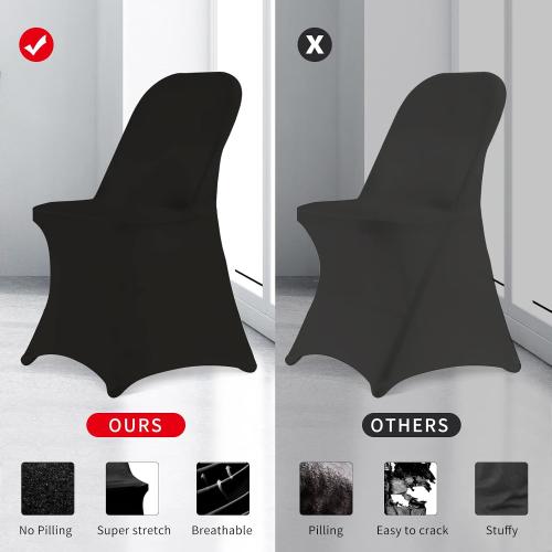 HAINARverS Folding Chair Covers for Wedding, 10pcs Stretch Spandex Washable Fabric Chair Cover, Decoration Chair Cover for Wedding, Party, Banquet, Birthday, Conference, Event(Black, 10 PCS)
