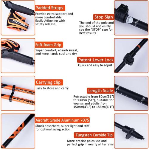 FitTrek Nordic Walking Poles for Men Women - 2 Pack Aluminum Nordic Walking Sticks - Nordic Poles with Ergonomic Grip Adjustable Ultralight for Hiking, Camping, Trekking, Mountaineering, Backpacking