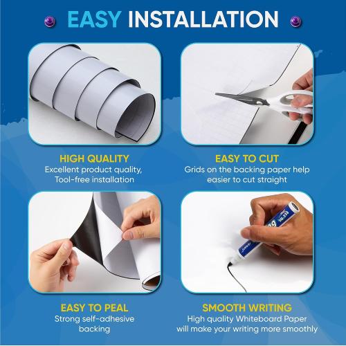 2-Pack, 39 x 18 Magnetic Whiteboard Contact Paper, Adhesive & No Ghosting Magnetic Dry Erase White Board Sticker for Wall Ideal for Playroom Home Office