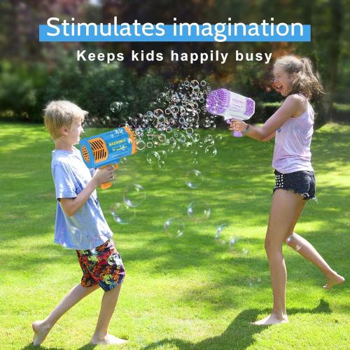 Deserthome 69-Hole Blue Bubble Bazooka Gun with Lights & Bubble Solution
