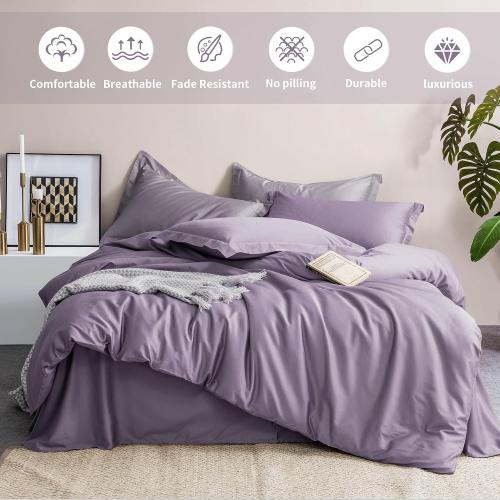 MILDLY 100% Long-Staple Cotton Sateen Luxury Duvet Cover Set Purple
