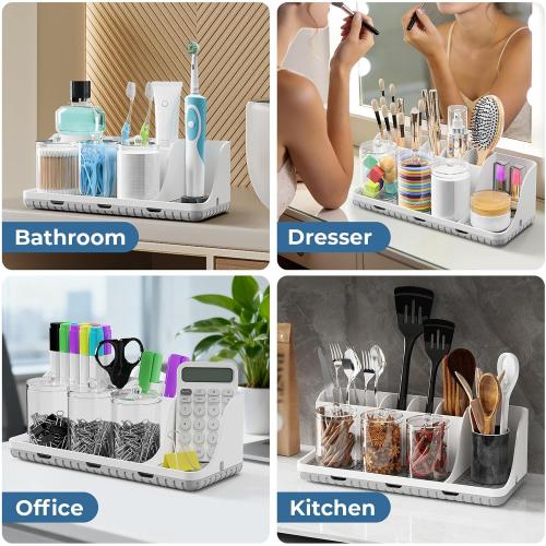 Bathroom Counter Organizers and Storage with 3 PCS Qtip Holder (White)