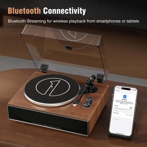 1 BY ONE Vinyl Record Player with Built-in Speakers, Belt-Drive Turntable