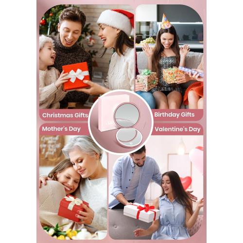 Magnifying Mirror, Rechargeable Compact Makeup Mirror with Light 40X Rose