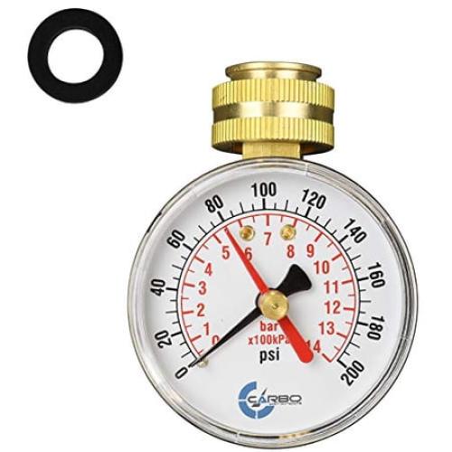 Carbo Instruments, 2-1/2 Water Pressure Test Gauge, 3/4 Female Hose Thread, 0-200 PSI with Red Pointer