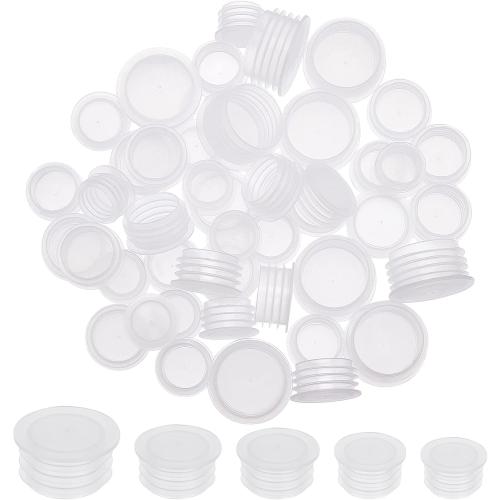 GORGECRAFT 5 Size 50PCS Salt and Pepper Shaker Stoppers Plastic Salt Shaker Plug Stopper 18.5/19.5/21.5/22.5/28mm Replacement Plug Bottle Caps Reusable Clear Round End Cap for Bottles Pipes