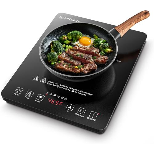 AMZCHEF Portable Induction Cooktop, 20 Temperature & Power Levels, 1800W