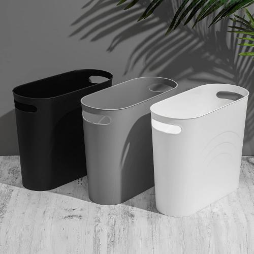 rejomiik Small Trash Can, Slim Garbage Can Plastic Waste Basket with Handles 3.5 Gallon Container Bin for Narrow Spaces Bathroom, Bedroom, Kitchen, Office at Home, 2 Pack Grey