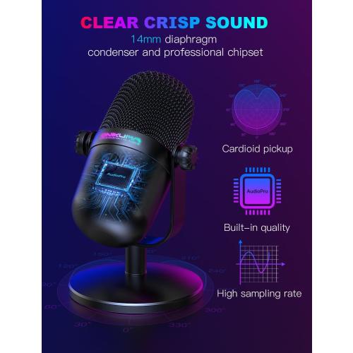 Gaming Microphone with Noise Cancellation & Mute Button, USB Condenser Mic for Streaming/Recording, Ultra-Compact Design, Compatible with PC/Mac/PS4/PS5, Podcast/YouTube/Twitch/Discord (Black)