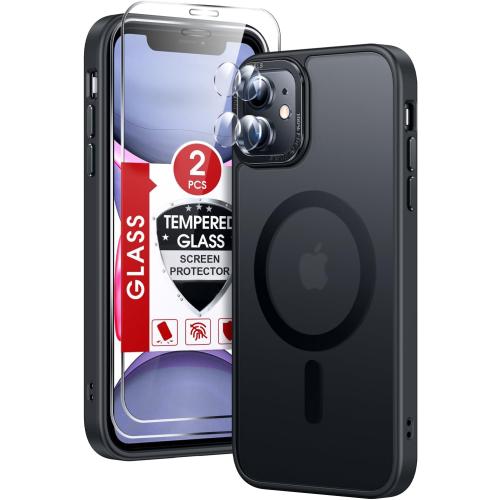 LeYi for iPhone-11 Phone Case with Screen Protector & Camera Cover Black