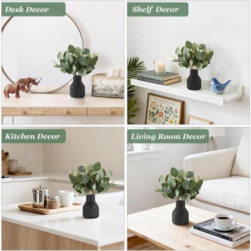 Dahey Fake Eucalyptus Plants in Small Ceramic Vase for Bathroom Table Decor