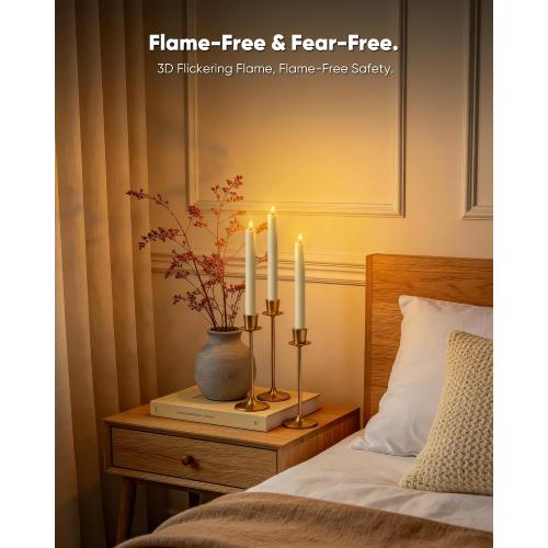 Homemory 2 Pcs Real Wax Made Flameless Taper Candles with Remote and Timer, 9.6 Ivory Battery Operated Candle Stick Flickering, Led Taper Candles with Lifelike Flame for Indoor Home Decor