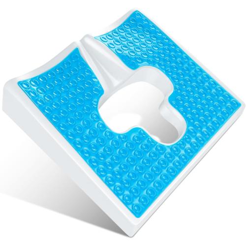 Anti Bedsore Cushion, Bed Sore Cushions for Butt, Breathe Freely Fiber Bedsore Pressure Relief Pillow, T Shaped Opening Triangular Slope Design for Elderly, Bedridden, Disabled (Blue)