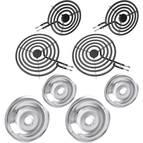 MP22YA Electric Stove Burner Element Replacement Set & W10290350 W10290353 4 Pack Silver Drip Pans - Perfectly Fit Whirlpool Electric Range Stove Top
